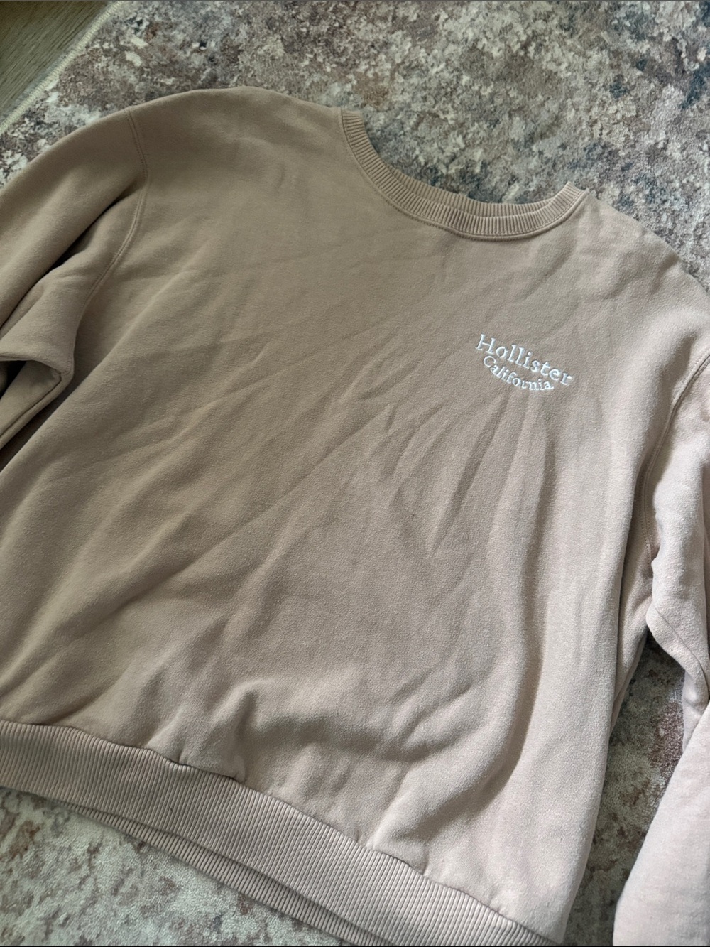 Hollister Beige Crewneck Sweatshirt with White Logo